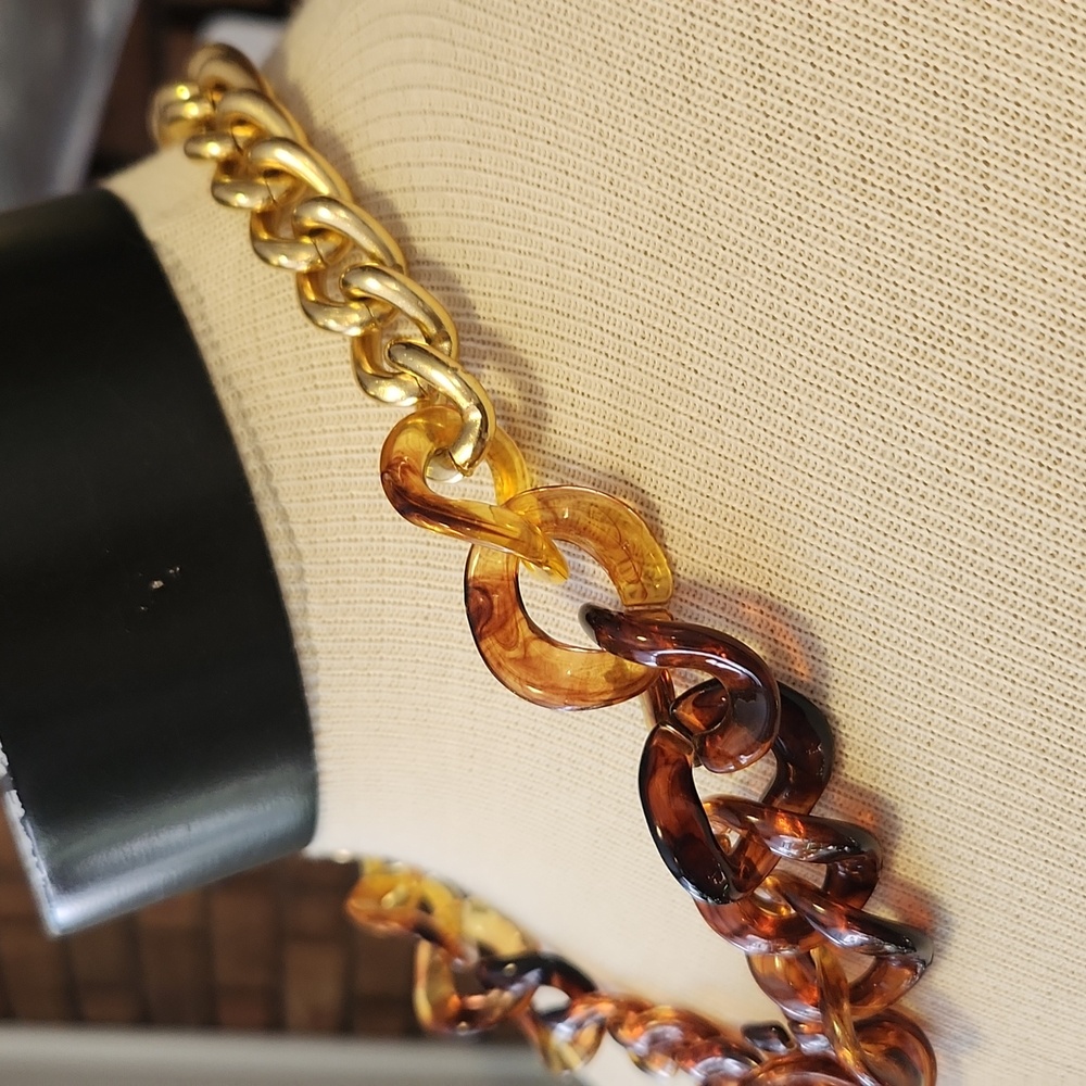 Tortoiseshell Gold Chain Necklace Adjustable Length Chunky - Picture 2 of 10